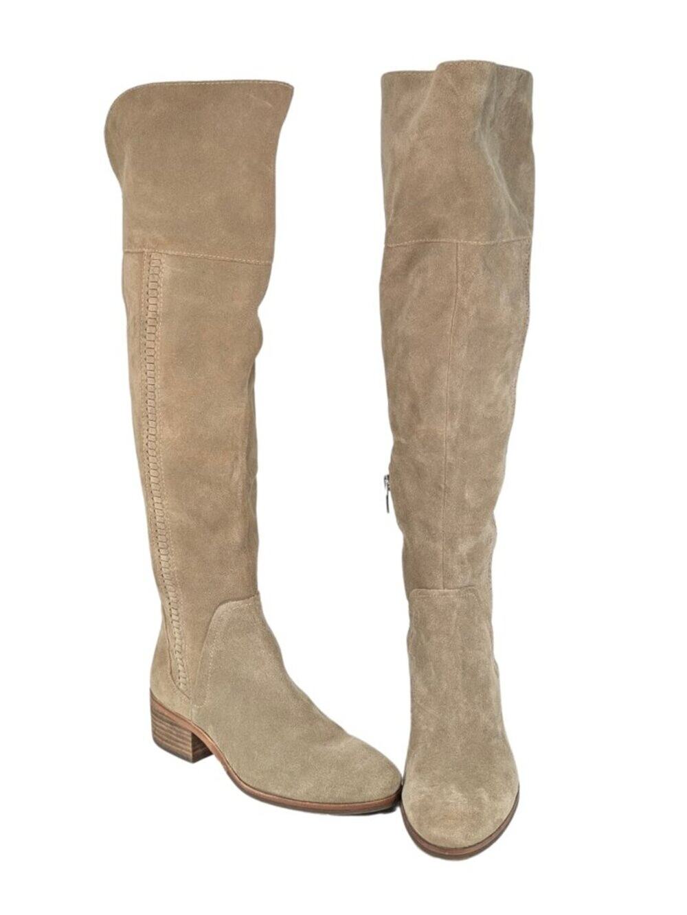 Vince Camuto 6 Beige Over The Knee Kochelda Block Heel Suede Boots